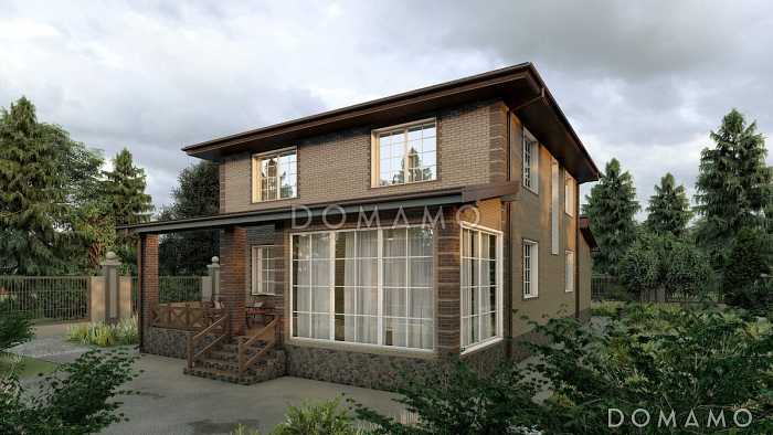 Проект двухэтажного дома из газобетона с пристроенным гаражом и верандой Проект двухэтажного дома из газобетона с пристроенным гаражом и верандой