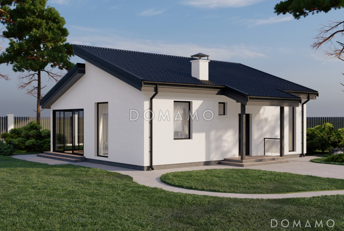 Проект одноэтажной бани в стиле хай-тек со скатной кровлей Проект одноэтажной бани в стиле хай-тек со скатной кровлей