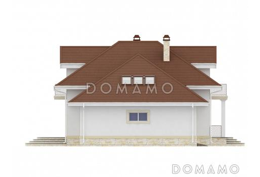 Проект мансардного дома из газобетона с 2 балконами, эркером и гаражом на 1 машину / Фасад 3