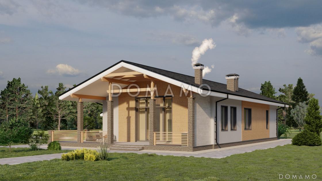 Проект одноэтажного каркасного дома с сауной, просторной террасой и барбекю / 3