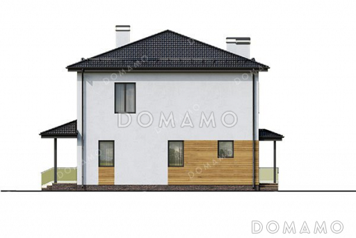 Проект двухэтажного дома с тремя спальнями и вальмовой крышей / Фасад 2 Проект двухэтажного дома с тремя спальнями и вальмовой крышей / Фасад 2