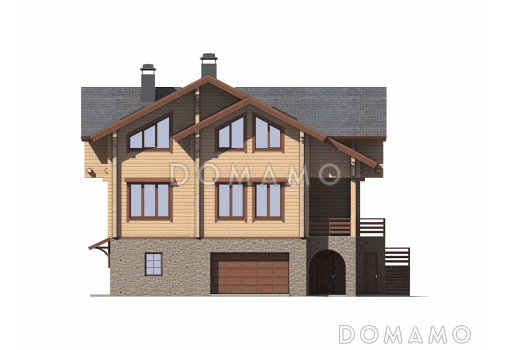 Проект дома с цокольным этажом, тренажерным залом, сауной и гаражом на два автомобиля / Фасад 1