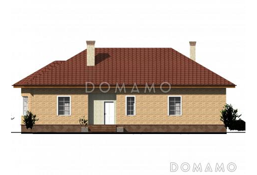 Одноэтажный дом из крупноформатного кирпича с тремя спальнями, большой кухней-гостиной и сауной / Фасад 3