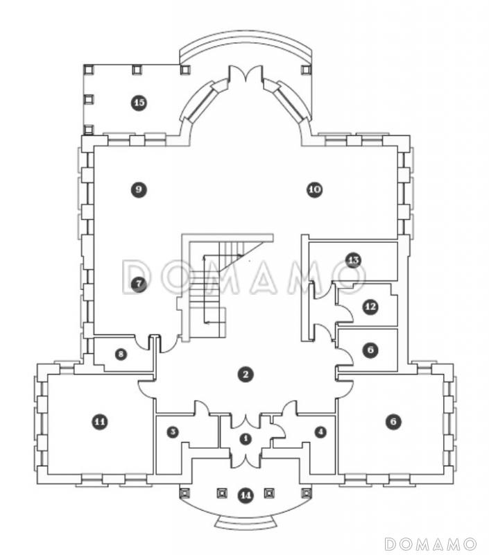 Проект двухэтажного дома в классическом стиле с просторной гостинной / План 1 этажа