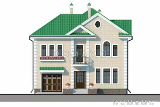 Проект двухэтажного дома с гаражом и небольшой террасой / Фасад 1