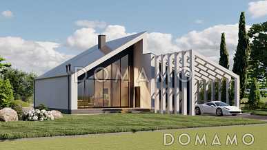 Проект одноэтажного газобетонного дома в стиле хай-тек с "живым" навесом Проект одноэтажного газобетонного дома в стиле хай-тек с "живым" навесом