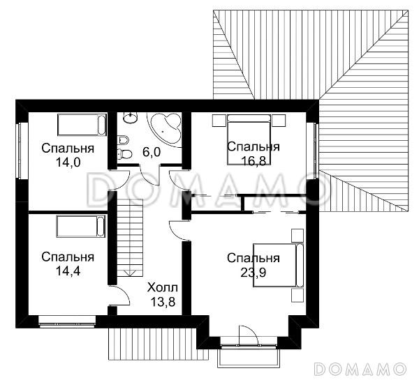 Проект коттеджа с большой крытой верандой / План мансардного этажа
