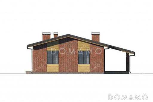 Проект одноэтажного дома с двумя спальнями и террасой / Фасад 1