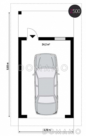 Проект одноместного гаража из газобетона с крытой террасой позади / План 1 этажа Проект одноместного гаража из газобетона с крытой террасой позади / План 1 этажа