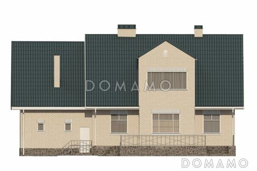 Проект дома из пеноблоков с бассейном, спортзалом и небольшой сауной / Фасад 3