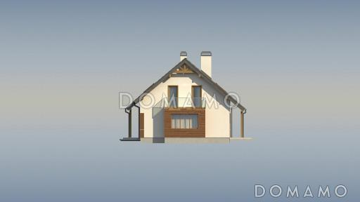 Проект одноэтажного мансардного дома из кирпича с эркером в столовой зоне, кабинетом и со встроенным гаражом / Фасад 4