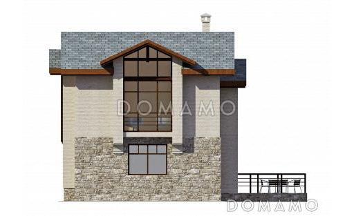 Проект загородного дома с открытой террасой и навесом для автомобиля, панорамными окнами / Фасад 2