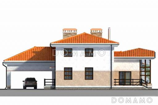 Проект дома из пеноблоков с площадкой для автомобиля / Фасад 3