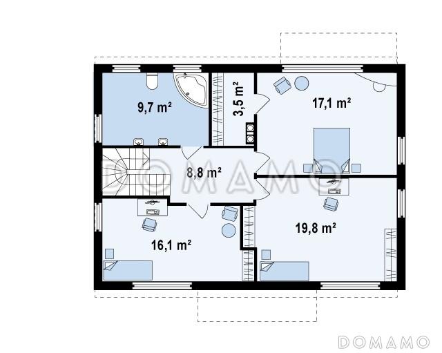 Проект простого компактного двухэтажного коттеджа из кирпича с кабинетом / План 2 этажа