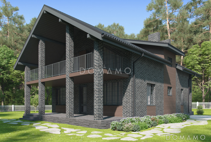 Проект дома с террасами и балконами, спальней на первом этаже, большой кухней столовой, просторным холлом