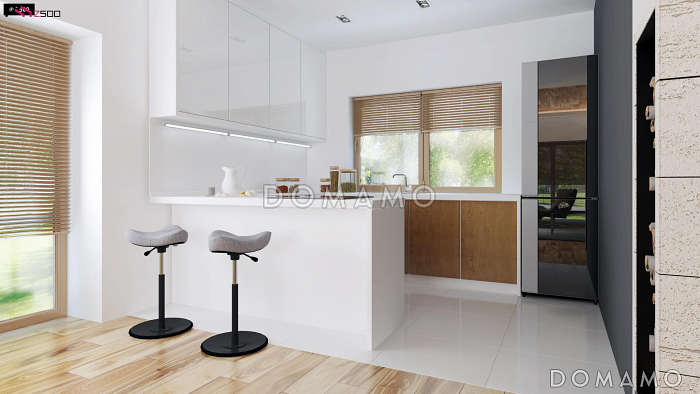 Проект небольшого современного одноэтажного дома из газобетона с тремя спальнями и красивой террасой Проект небольшого современного одноэтажного дома из газобетона с тремя спальнями и красивой террасой