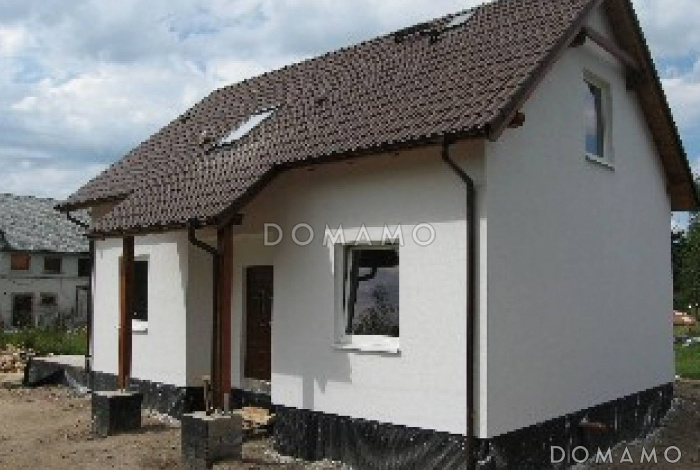 Проект простого одноэтажного мансардного дома из газобетона с тремя спальнями и индивидуальными гардеробными  Проект простого одноэтажного мансардного дома из газобетона с тремя спальнями и индивидуальными гардеробными