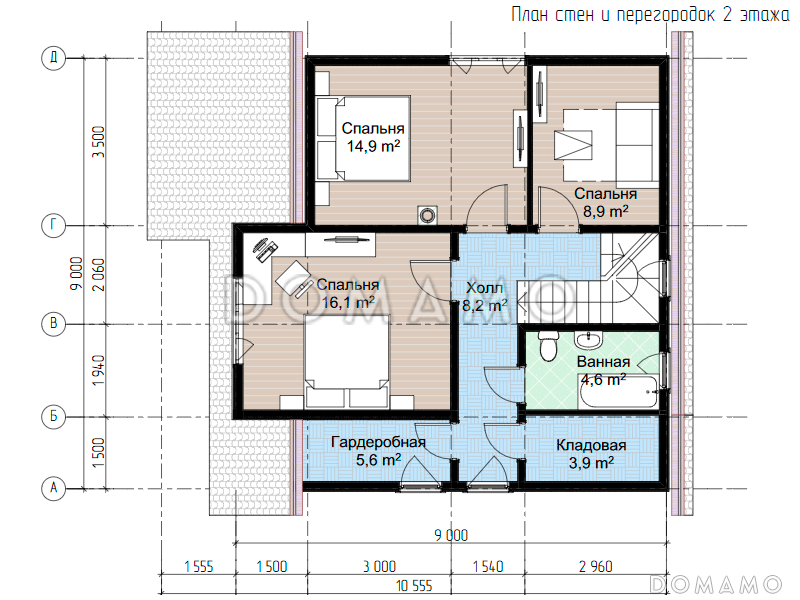 Каркасный дом "Болин" / План 2 этажа
