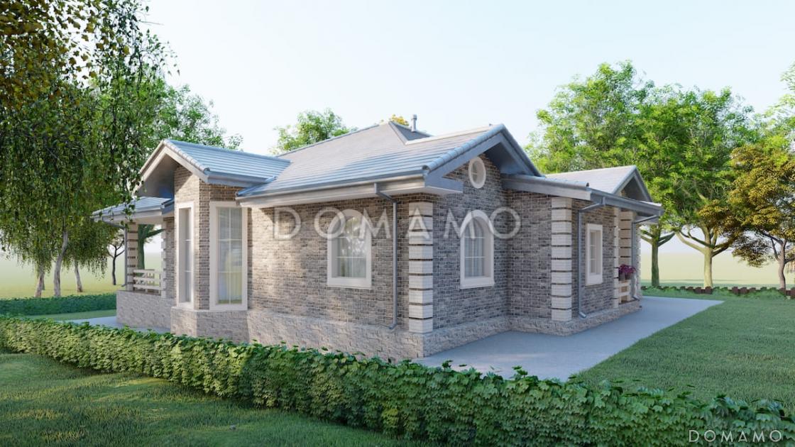 Проект одноэтажного кирпичного дома с 4 спальнями, террасой и столовой-гостиной / 2