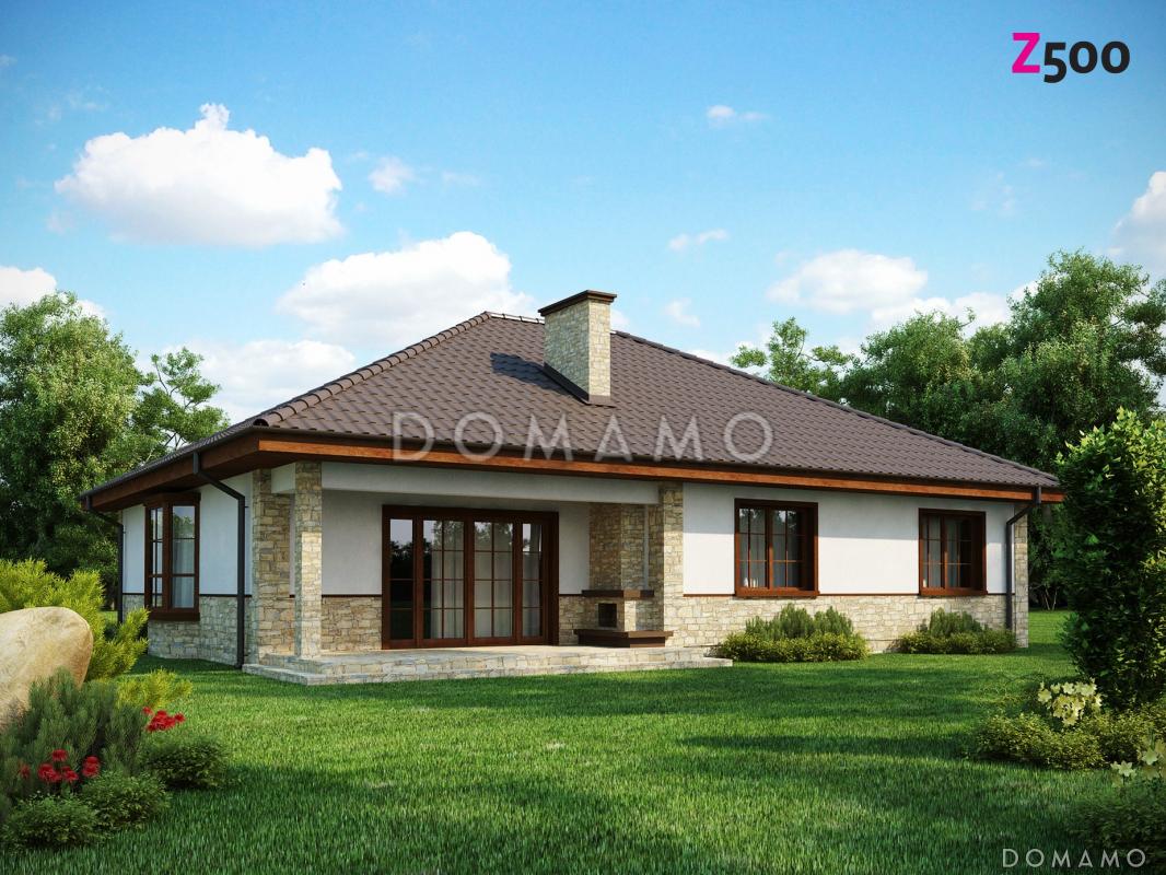 Проект одноэтажного дома из кирпича с зоной барбекю на террасе / 1