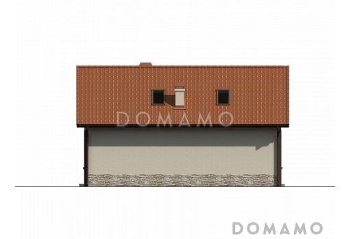 Проект одноэтажного мансардного дома из кирпича с дополнительной спальней на первом этаже / Фасад 4