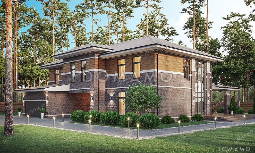 Проект двухэтажного дома с мансардой и террасой / 1