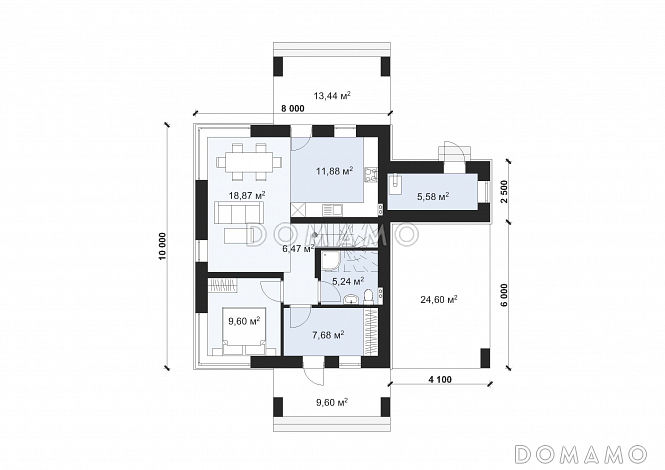 Проект эффективного двухэтажного дома с навесом для авто S-121 / План 1 этажа