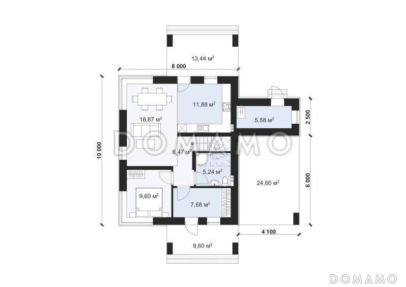 Проект эффективного двухэтажного дома с навесом для авто S-121 / План 1 этажа