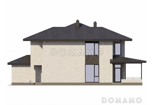 Проект двухэтажного дома с гаражом, террасой, 4 спальнями и кабинетом / Фасад 4