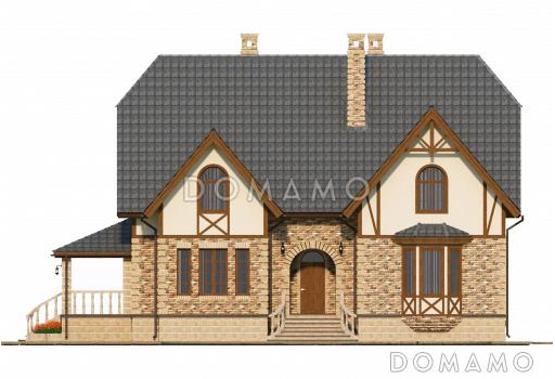 Проект особняка в стиле Тюдор по технологии ЛСТК / Фасад 2