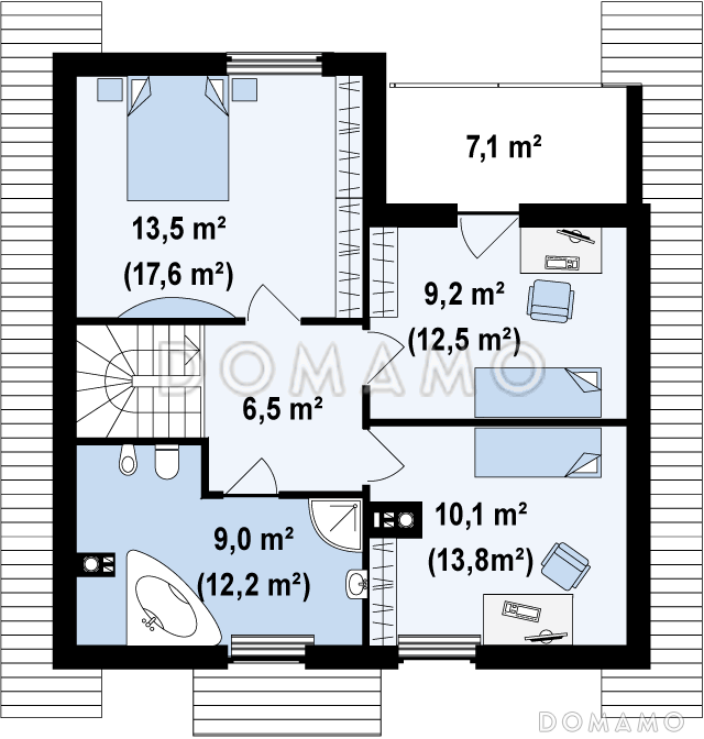 Проект загородного дома современного дизайна из газобетона с тремя спальнями / План мансардного этажа