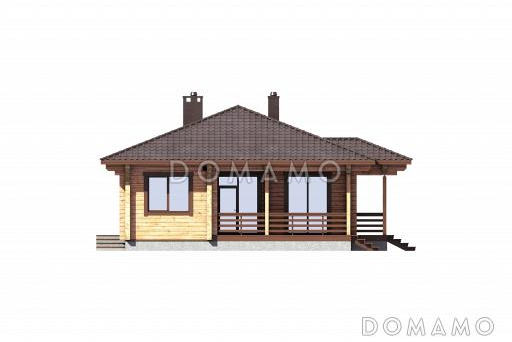 Проект дома из бруса с 4 спальнями, гостиной, столовой и террасой / Фасад 2