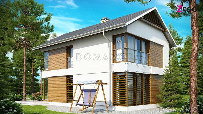 Проект компактного двухэтажного дома из газобетона с тремя спальнями Проект компактного двухэтажного дома из газобетона с тремя спальнями