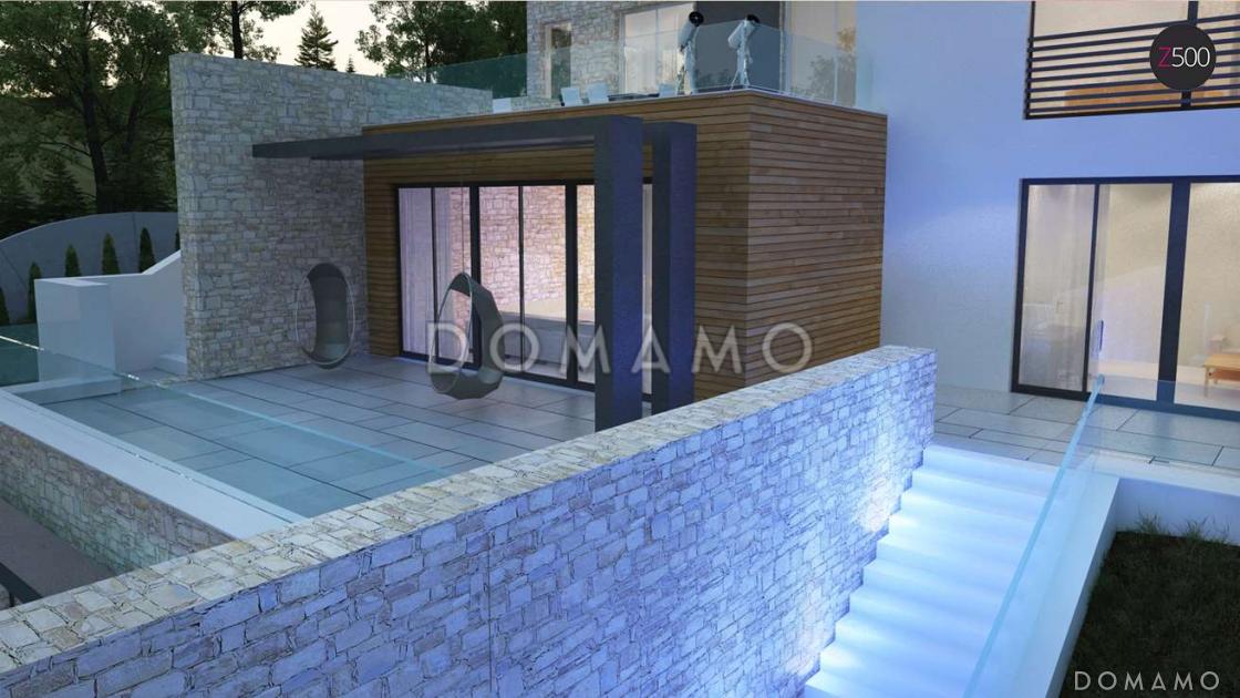 Проект просторного двухэтажного коттеджа из газобетона в стиле Хай-Тек с бассейном на цокольном этаже / 2