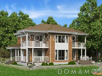 Проект каркасного дома с двумя угловыми балконами