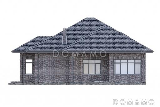 Проект практичного одноэтажного дома с крытой террасой, застекленной верандой, тремя спальнями, кабинетом и тремя санузлами / Фасад 1