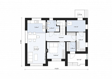 Проект современного двухэтажного дома с четырьмя спальнями S-136 / План 1 этажа Проект современного двухэтажного дома с четырьмя спальнями S-136 / План 1 этажа