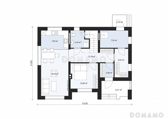 Проект современного двухэтажного дома с четырьмя спальнями S-136 / План 1 этажа Проект современного двухэтажного дома с четырьмя спальнями S-136 / План 1 этажа