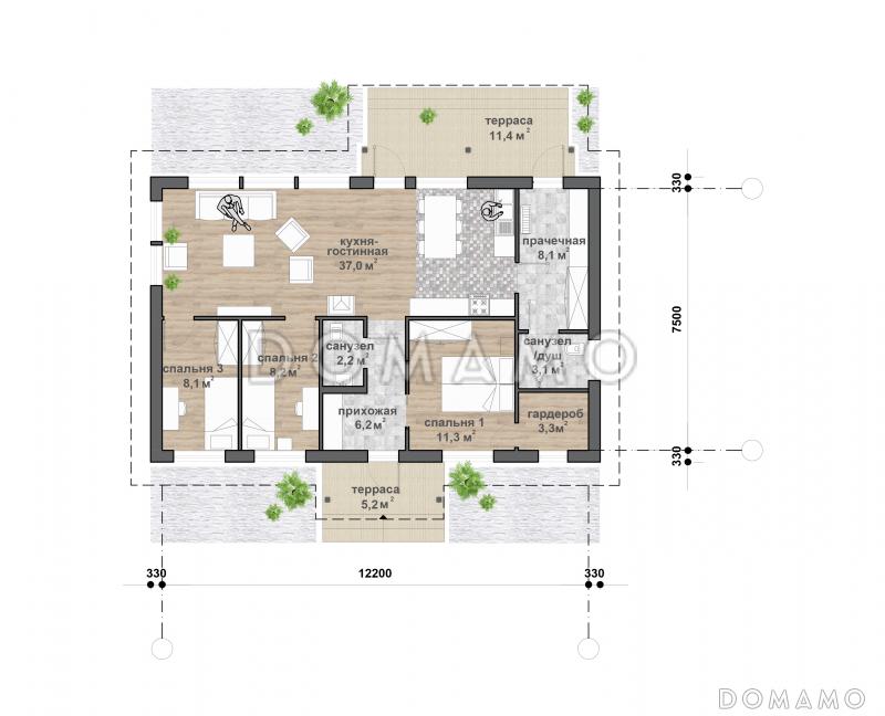 С-120 одноэтажный дом / План 1 этажа
