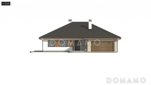 Проект одноэтажного кирпичного дома с гаражом на 2 автомобиля и подвалом / Фасад 4