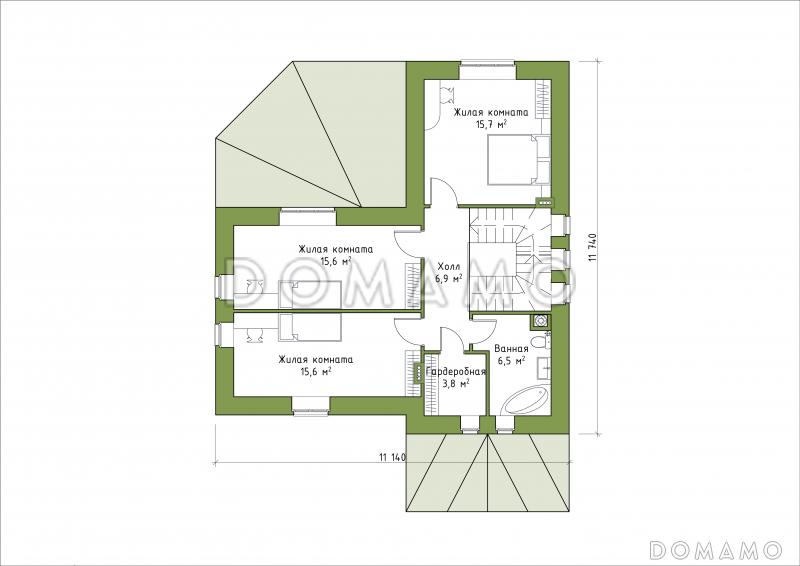 Проект углового коттеджа с большой террасой / План мансардного этажа