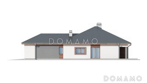 Проект удобного одноэтажного дома из газобетона с тремя спальнями, кабинетом и фронтальным гаражом  / Фасад 4