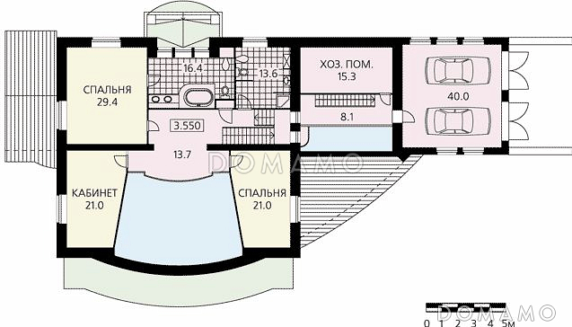 Проект двухэтажного дома с просторной гостиной, зимним садом, бассейном и кабинетом на втором этаже / План 2 этажа Проект двухэтажного дома с просторной гостиной, зимним садом, бассейном и кабинетом на втором этаже / План 2 этажа
