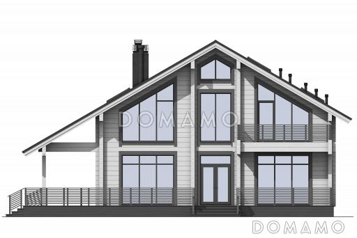 Проект дома из бруса с 4 спальнями, вторым светом и длинной террасой / Фасад 1