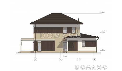 Проект современного двухэтажного коттеджа с 4 спальнями S-166 / Фасад 3