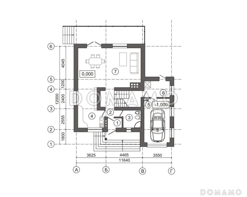 Проект загородного дома со свободной планировкой / План 1 этажа