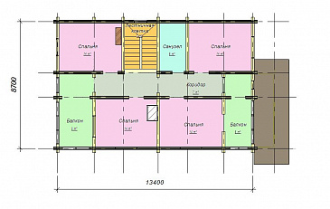 Проект двухэтажного коттеджа из бруса с цоколем / План 2 этажа Проект двухэтажного коттеджа из бруса с цоколем / План 2 этажа