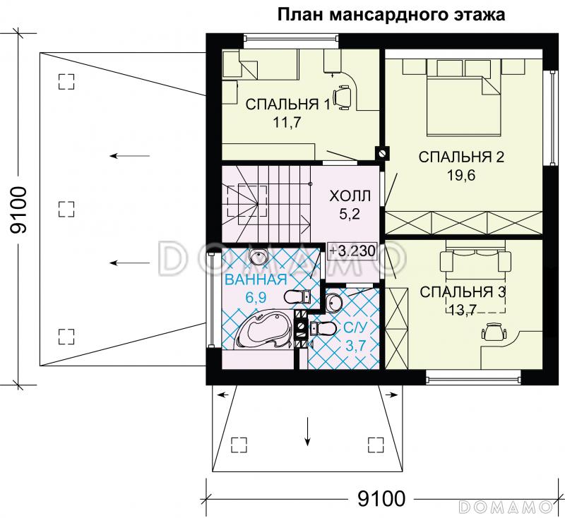 Проект дома из газобетона с мансардой / План мансардного этажа