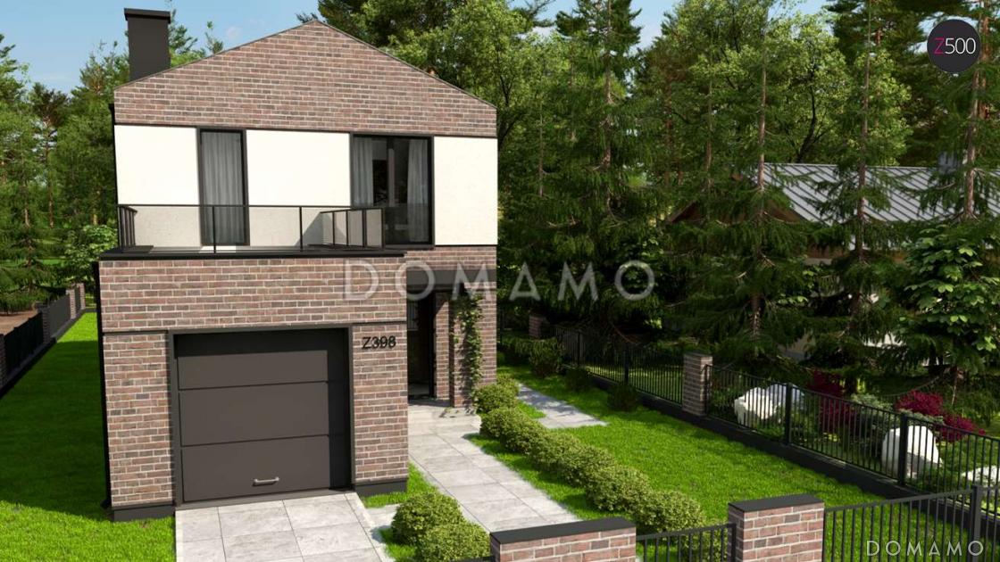 Проект двухэтажного дома из газобетона с фронтальным гаражом для узкого участка / 2