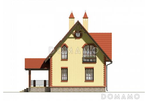 Проект компактного коттеджа с двускатной кровлей / Фасад 2